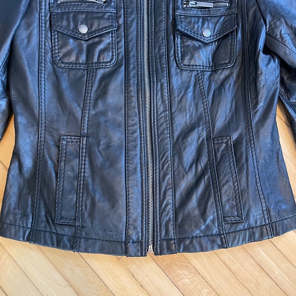 MICHAEL KORS Genuine Leather Moto Jacket Coat Tabbed Collar Y2K Boho Streetware - Picture 4 of 16